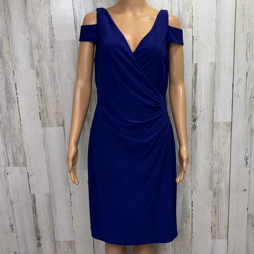 Lauren Ralph Lauren Royal‎ Blue Cold-Shoulder Side Ruched Dress